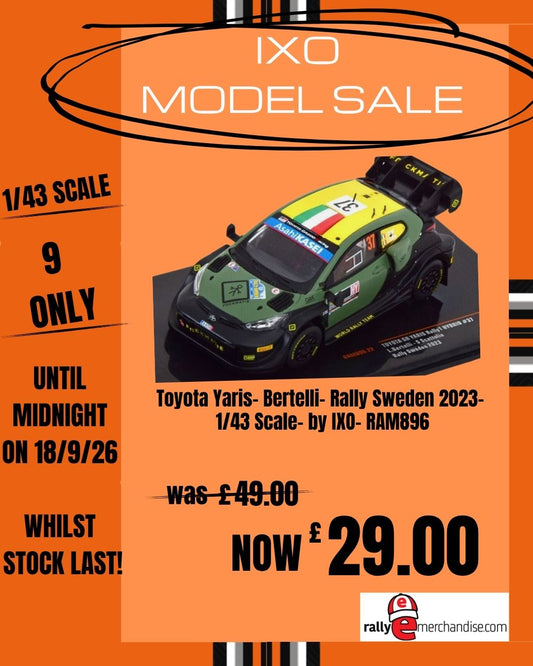 Toyota Yaris-Lorenzo Bertelli- Rally Sweden 2023- 1/43 Scale- by IXO- RAM896