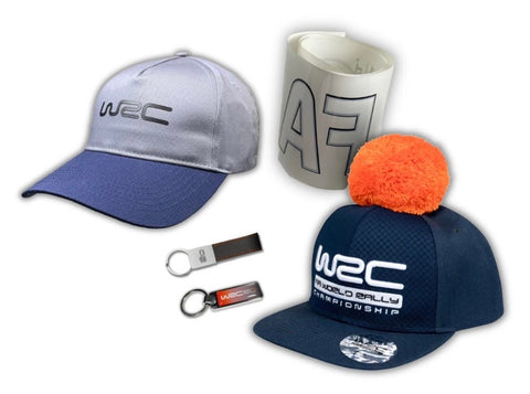 WRC Set- WRC Leather Keyring/ Stripe Cap/ Kids Navy Cap/ Logo Keyring/ Fan Sticker