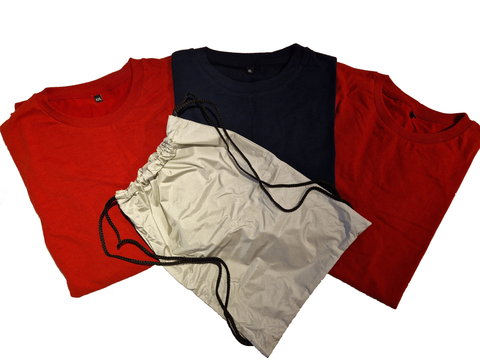 2 Blue and 1 Red T-Shirts plus Free Gym Bag (SPECIAL PURCHASE!)